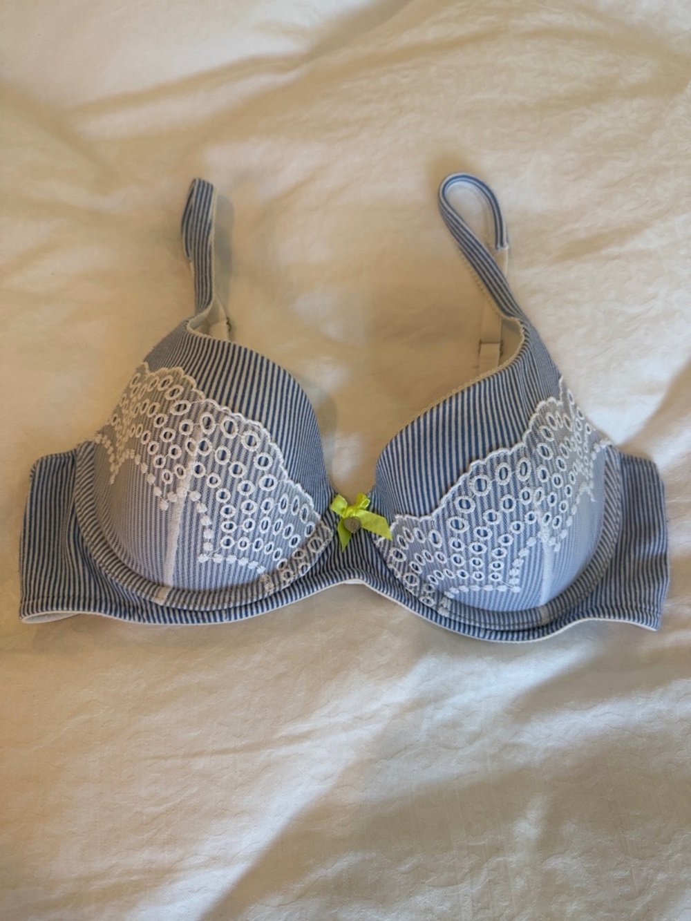 Victoria's Secret Lined Demi Striped Underwire Bra with White Lace 36B